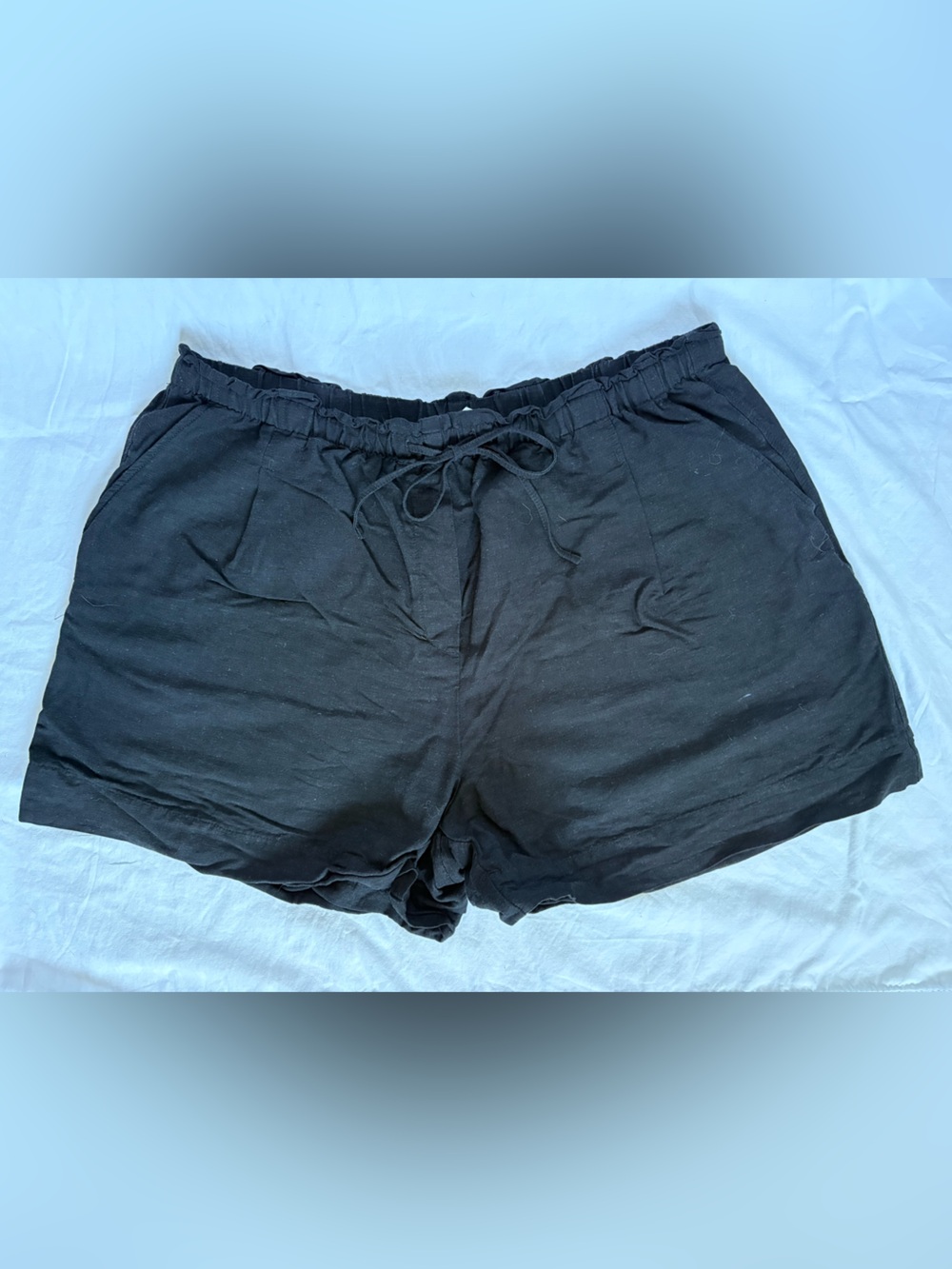 H&M Women’s Black Linen Blend Drawstring Shorts Size L